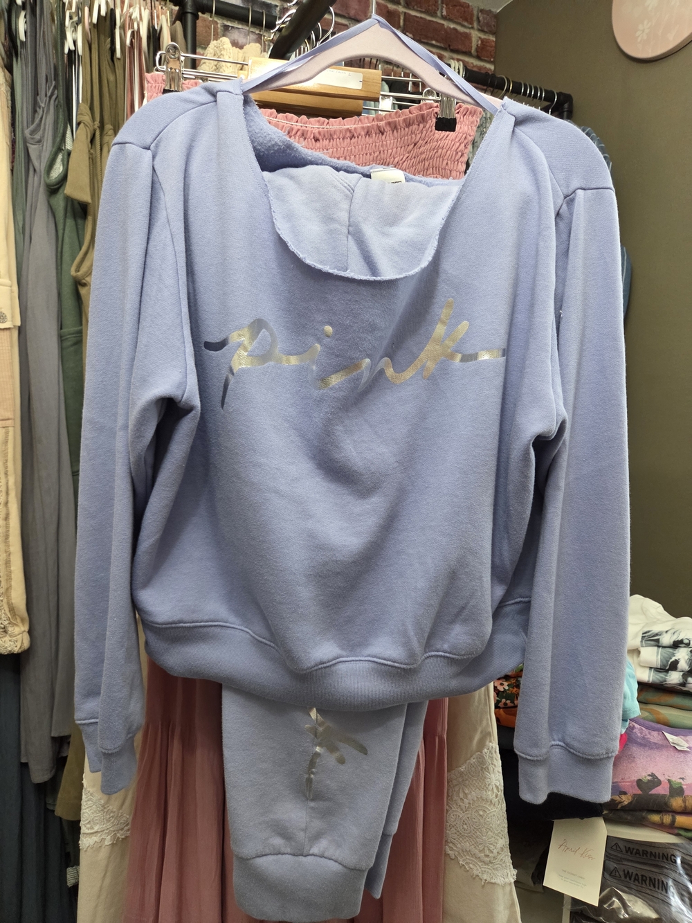 PINK Victoria's Secret Lavender Scoop-Neck Fleece Sweatshirt with Metallic Logo